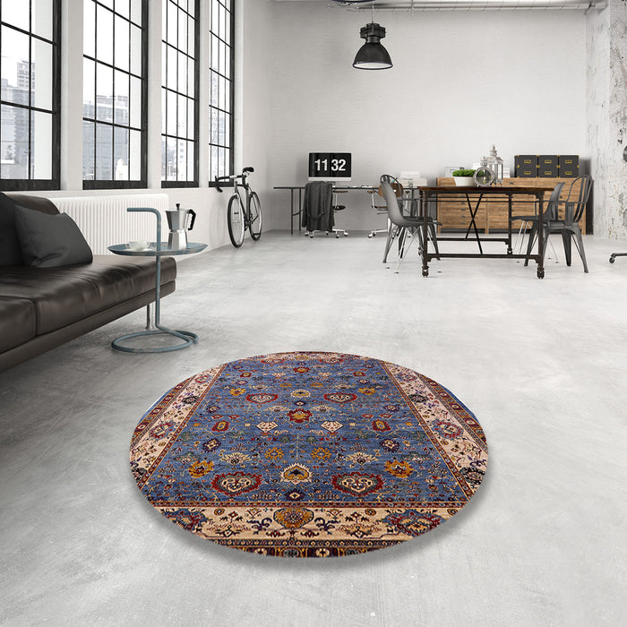 Round Machine Washable Industrial Modern Velvet Maroon Purple Rug in a Office, wshurb2318