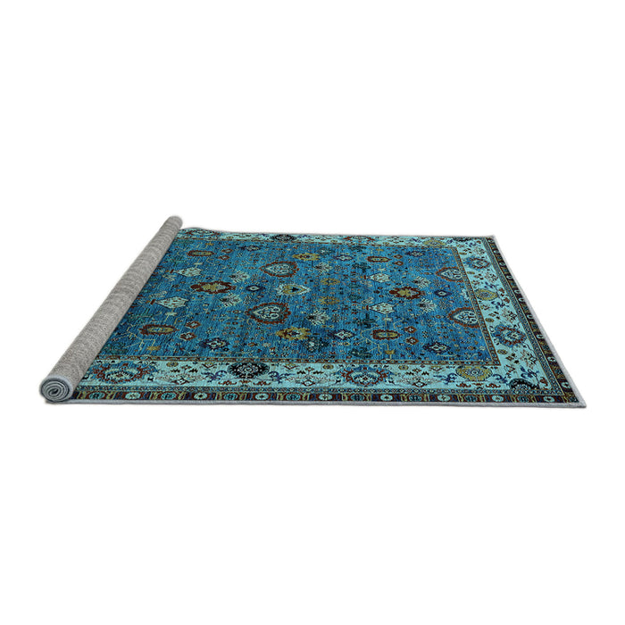 Sideview of Machine Washable Oriental Light Blue Industrial Rug, wshurb2318lblu