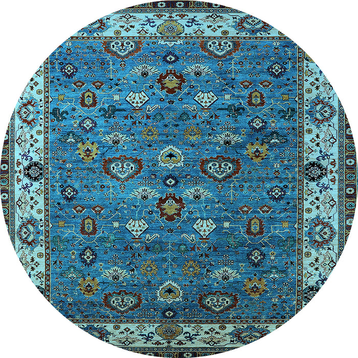 Round Machine Washable Oriental Light Blue Industrial Rug, wshurb2318lblu