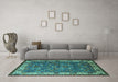 Machine Washable Oriental Turquoise Industrial Area Rugs in a Living Room,, wshurb2318turq