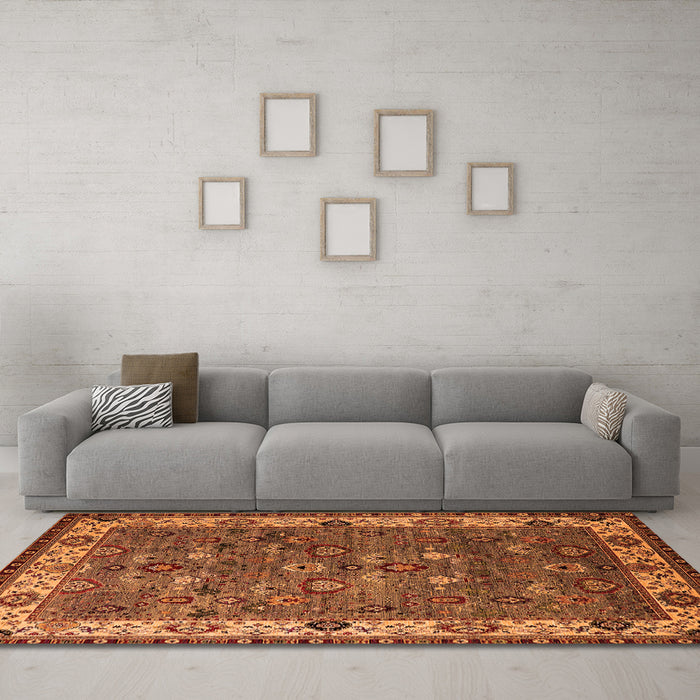 Machine Washable Oriental Orange Industrial Area Rugs in a Living Room, wshurb2318org