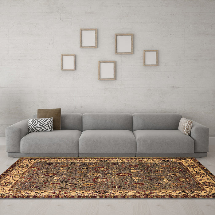 Machine Washable Oriental Brown Industrial Rug in a Living Room,, wshurb2318brn