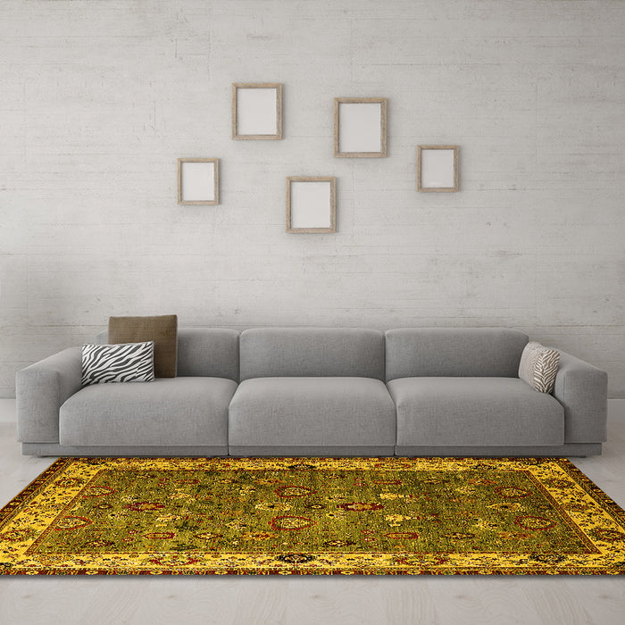 Machine Washable Oriental Yellow Industrial Rug in a Living Room, wshurb2318yw