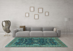 Machine Washable Oriental Turquoise Industrial Area Rugs in a Living Room,, wshurb2319turq