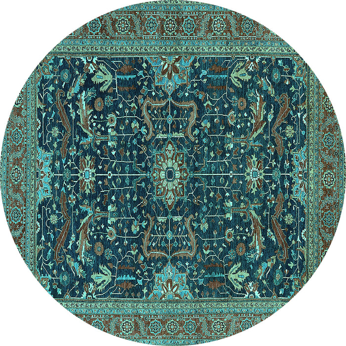 Round Machine Washable Oriental Turquoise Industrial Area Rugs, wshurb2319turq