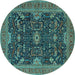 Round Machine Washable Oriental Turquoise Industrial Area Rugs, wshurb2319turq