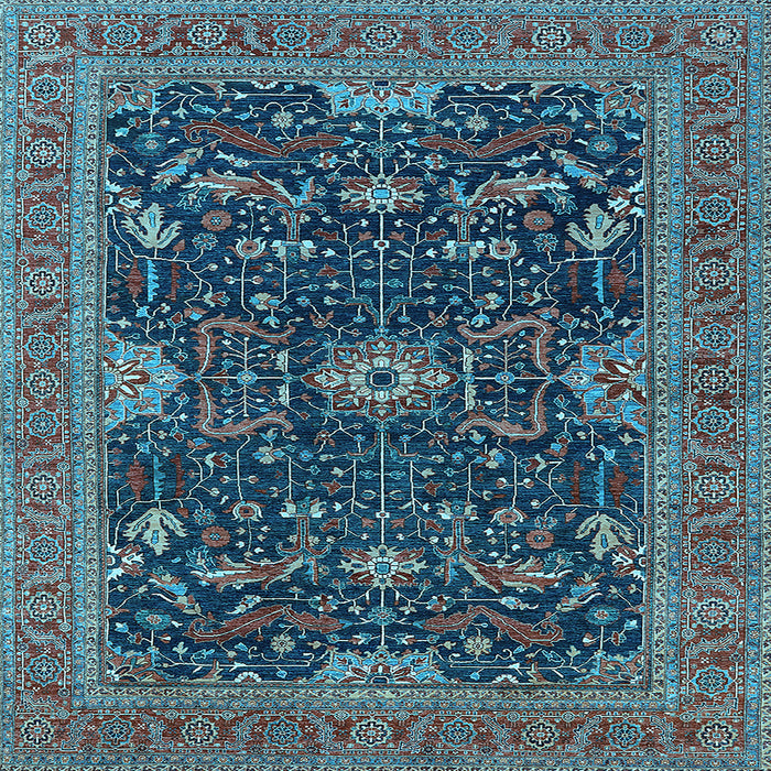 Square Machine Washable Oriental Light Blue Industrial Rug, wshurb2319lblu