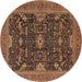 Round Oriental Brown Industrial Rug, urb2319brn