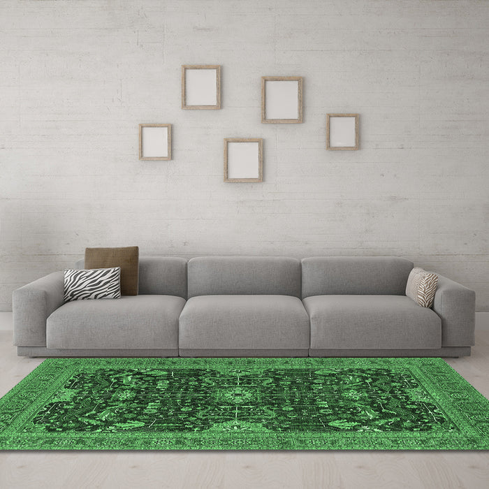Machine Washable Oriental Emerald Green Industrial Area Rugs in a Living Room,, wshurb2319emgrn