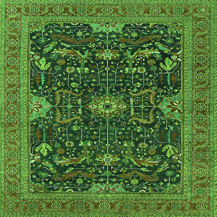 Square Machine Washable Oriental Green Industrial Area Rugs, wshurb2319grn