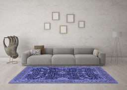 Machine Washable Oriental Blue Industrial Rug in a Living Room, wshurb2319blu