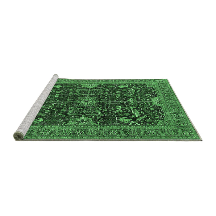 Sideview of Machine Washable Oriental Emerald Green Industrial Area Rugs, wshurb2319emgrn