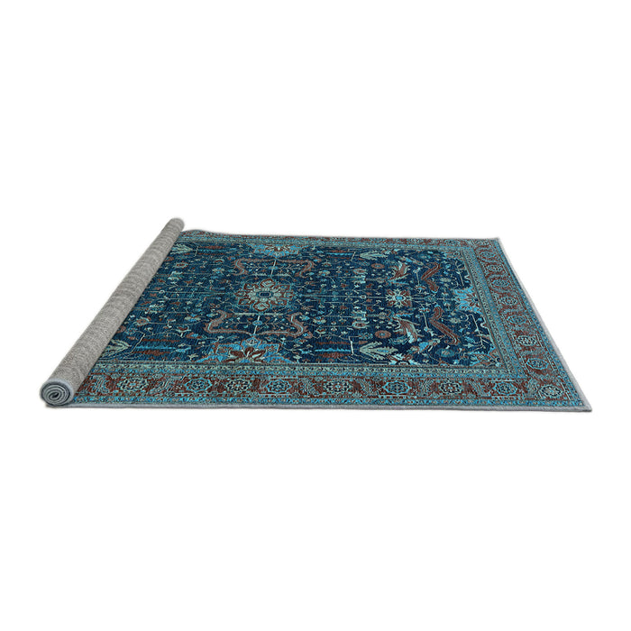 Sideview of Machine Washable Oriental Light Blue Industrial Rug, wshurb2319lblu