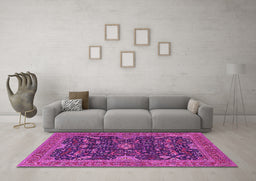 Machine Washable Oriental Pink Industrial Rug in a Living Room, wshurb2319pnk