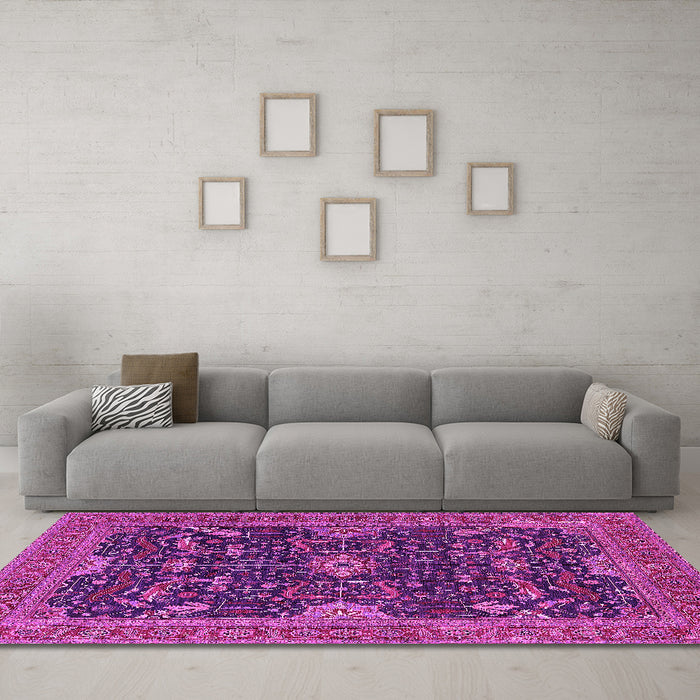 Machine Washable Oriental Pink Industrial Rug in a Living Room, wshurb2319pnk