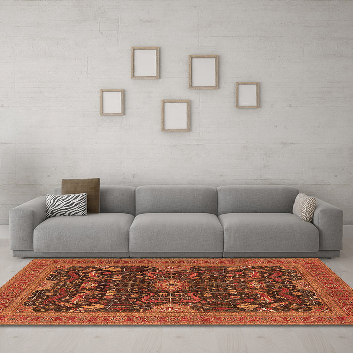 Machine Washable Oriental Orange Industrial Area Rugs in a Living Room, wshurb2319org