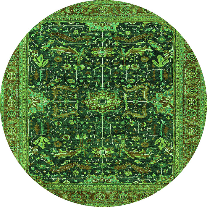 Round Machine Washable Oriental Green Industrial Area Rugs, wshurb2319grn