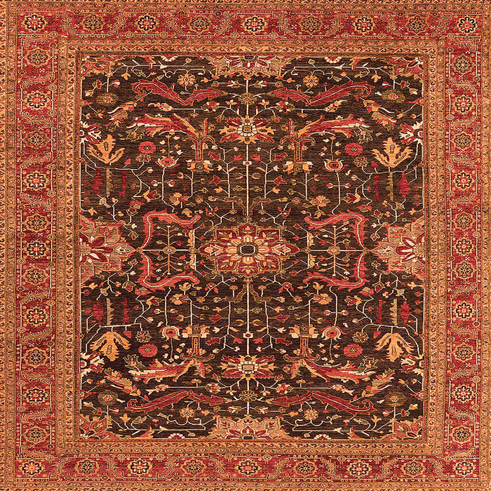 Square Machine Washable Oriental Orange Industrial Area Rugs, wshurb2319org