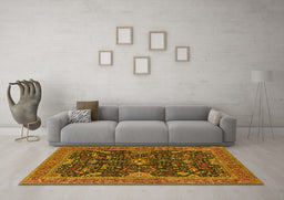 Machine Washable Oriental Yellow Industrial Rug in a Living Room, wshurb2319yw