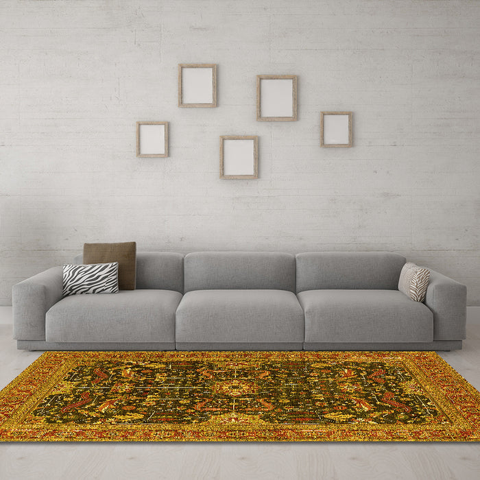 Machine Washable Oriental Yellow Industrial Rug in a Living Room, wshurb2319yw