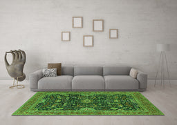 Machine Washable Oriental Green Industrial Area Rugs in a Living Room,, wshurb2319grn