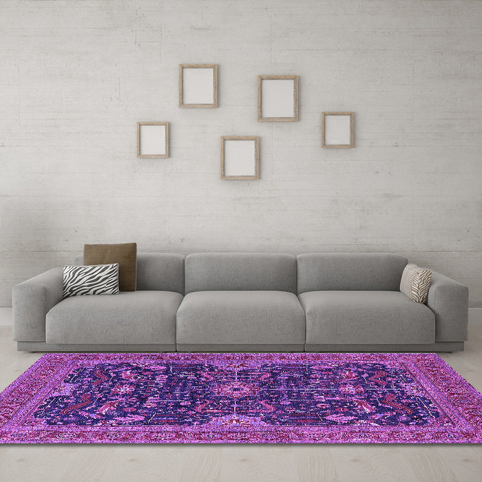 Machine Washable Oriental Purple Industrial Area Rugs in a Living Room, wshurb2319pur