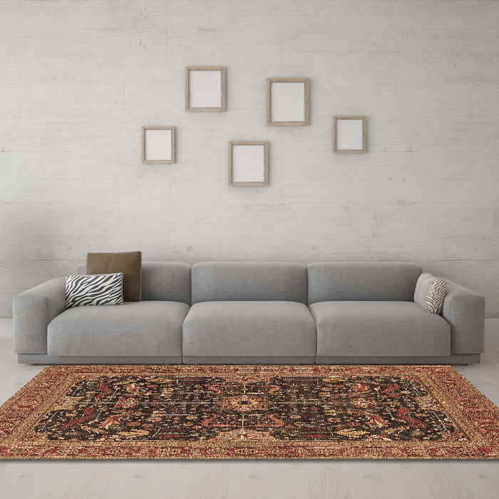 Machine Washable Oriental Brown Industrial Rug in a Living Room,, wshurb2319brn