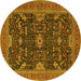 Round Oriental Yellow Industrial Rug, urb2319yw