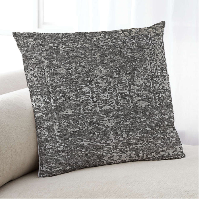 Lifestyle Image of Mid-Century Modern Urban Square Charcoal Black Throw Pillow, 18 inch by 18 inch, pwurb231