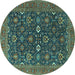 Round Oriental Turquoise Industrial Rug, urb2320turq