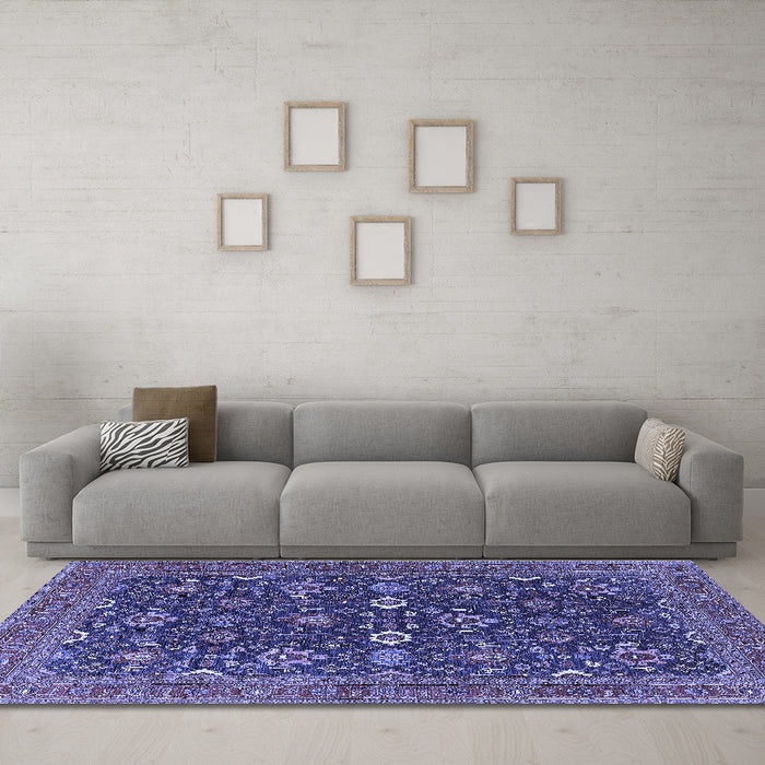 Machine Washable Oriental Blue Industrial Rug in a Living Room, wshurb2320blu