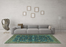 Machine Washable Oriental Turquoise Industrial Area Rugs in a Living Room,, wshurb2320turq
