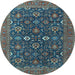 Round Machine Washable Oriental Light Blue Industrial Rug, wshurb2320lblu