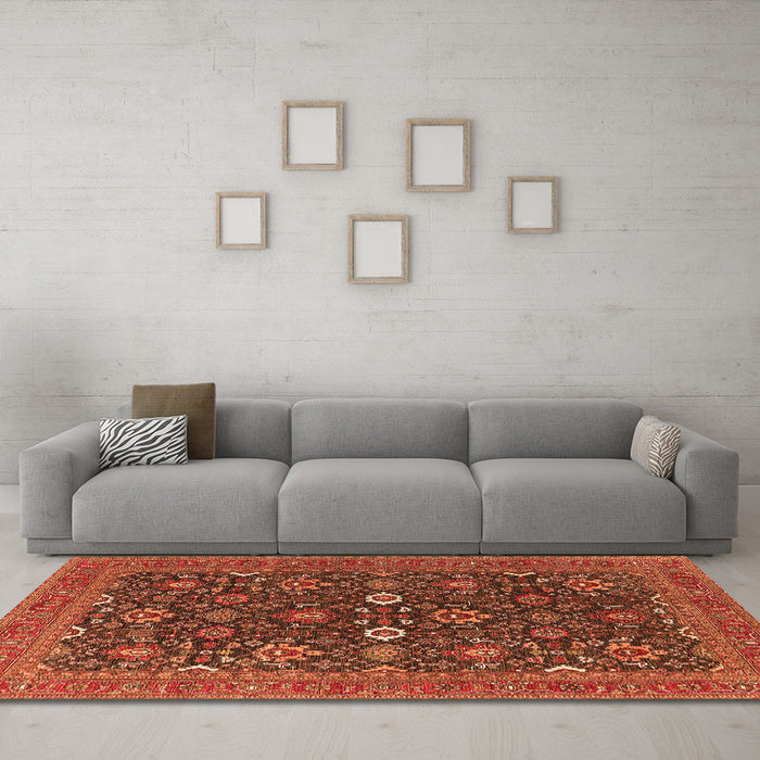 Machine Washable Oriental Orange Industrial Area Rugs in a Living Room, wshurb2320org