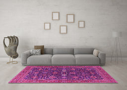 Machine Washable Oriental Pink Industrial Rug in a Living Room, wshurb2320pnk