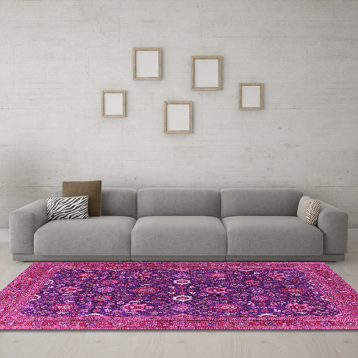 Machine Washable Oriental Pink Industrial Rug in a Living Room, wshurb2320pnk