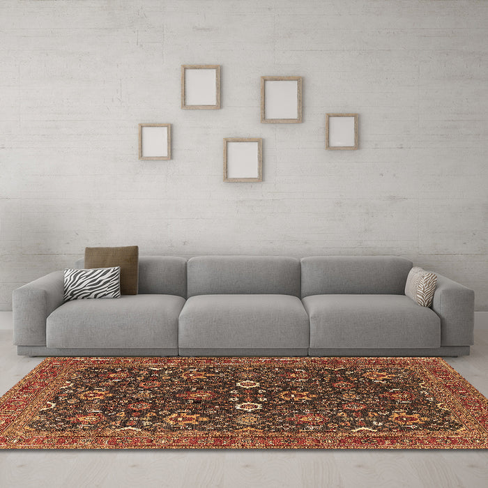 Machine Washable Oriental Brown Industrial Rug in a Living Room,, wshurb2320brn