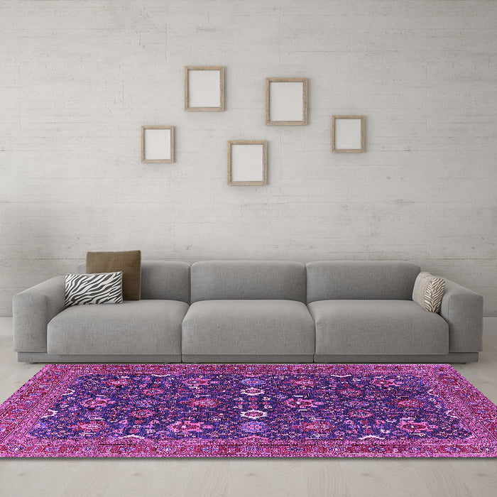 Machine Washable Oriental Purple Industrial Area Rugs in a Living Room, wshurb2320pur