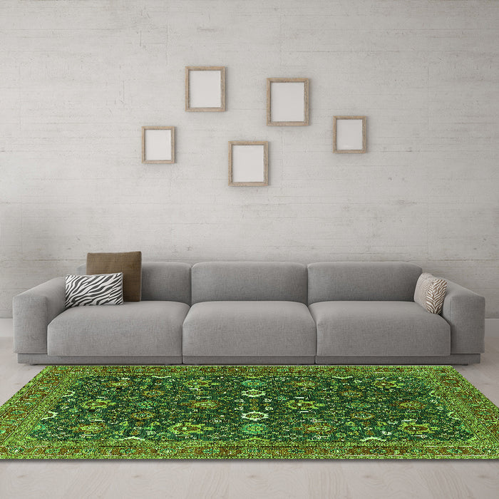 Machine Washable Oriental Green Industrial Area Rugs in a Living Room,, wshurb2320grn
