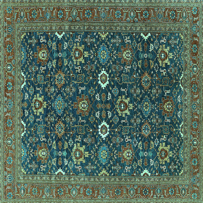 Square Machine Washable Oriental Turquoise Industrial Area Rugs, wshurb2320turq