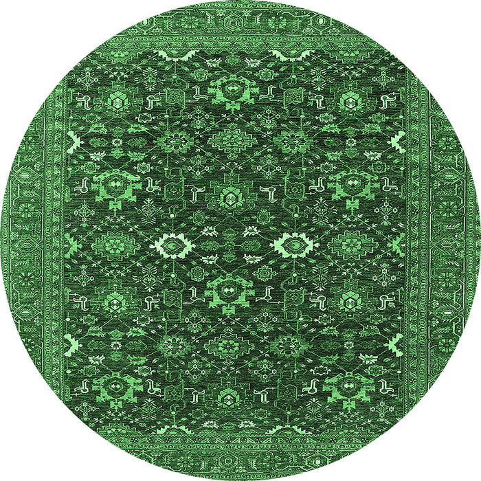 Round Machine Washable Oriental Emerald Green Industrial Area Rugs, wshurb2320emgrn