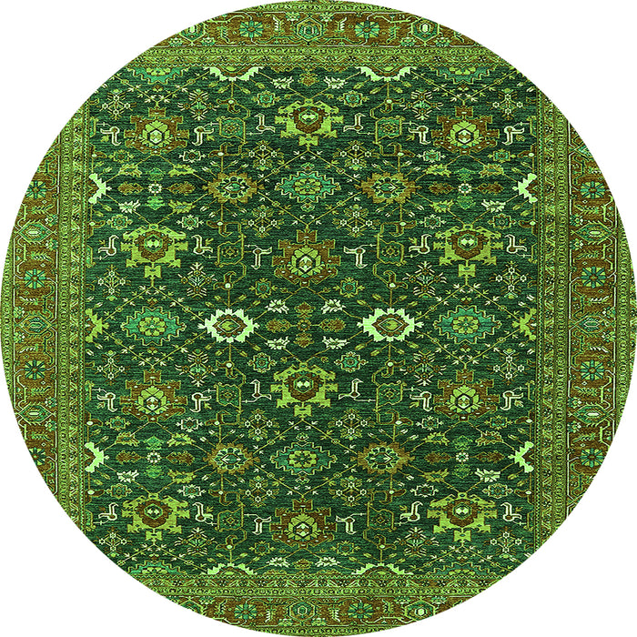 Round Machine Washable Oriental Green Industrial Area Rugs, wshurb2320grn