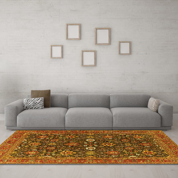 Machine Washable Oriental Yellow Industrial Rug in a Living Room, wshurb2320yw