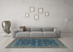 Machine Washable Oriental Light Blue Industrial Rug in a Living Room, wshurb2320lblu