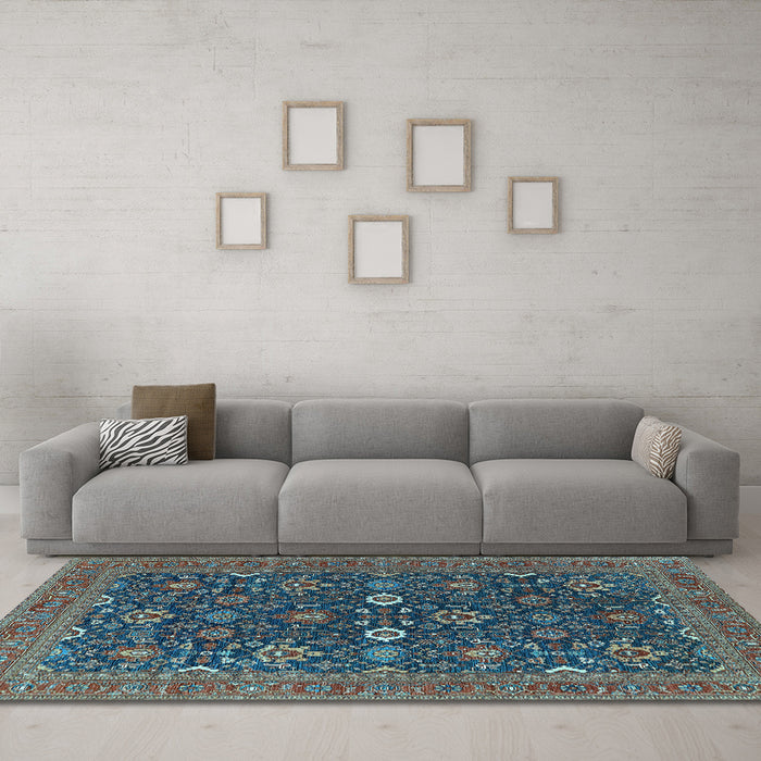 Machine Washable Oriental Light Blue Industrial Rug in a Living Room, wshurb2320lblu