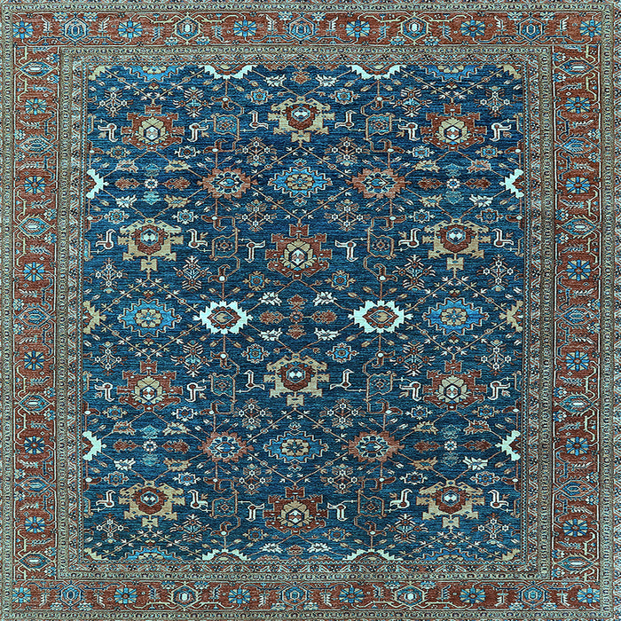 Square Machine Washable Oriental Light Blue Industrial Rug, wshurb2320lblu