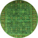 Round Machine Washable Oriental Green Industrial Area Rugs, wshurb2321grn