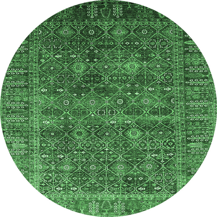 Round Machine Washable Oriental Emerald Green Industrial Area Rugs, wshurb2321emgrn
