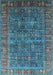 Machine Washable Oriental Light Blue Industrial Rug, wshurb2321lblu