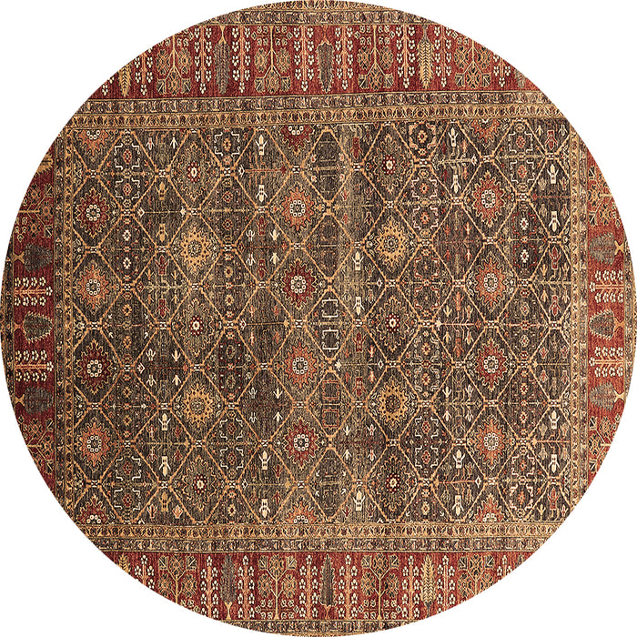Round Machine Washable Oriental Brown Industrial Rug, wshurb2321brn